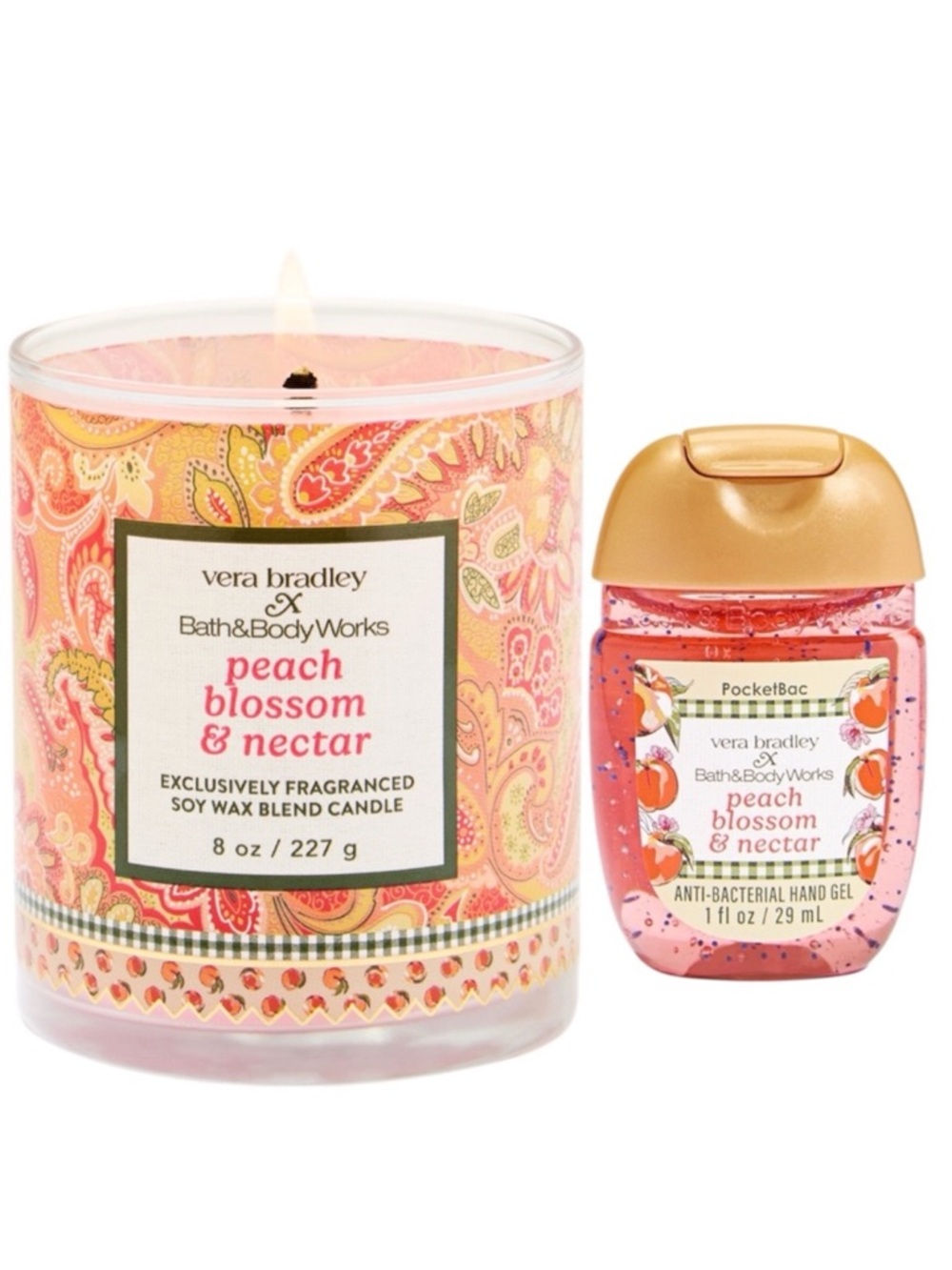 BBW × Vera Bradley Peach Blossom Nectar Single-Wick Candle + PocketBac